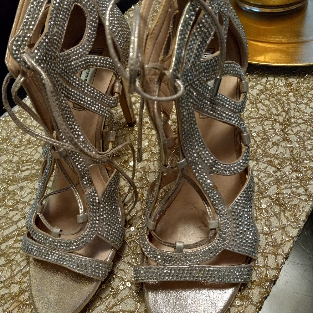 INC Rhinestone Champagne Heels Size 9